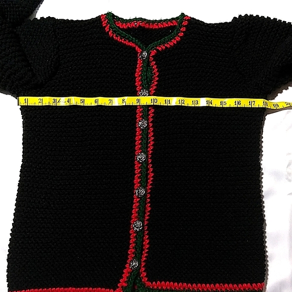 VINTAGE Crocheted Christmas Holiday Cardigan w Rose Buttons - O-O-A-K Hand-Made - Picture 11 of 16